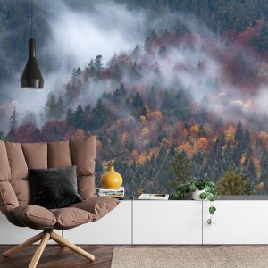 Papier Peint Forêt D'automne Dans Un Beau Brouillard – Image 4