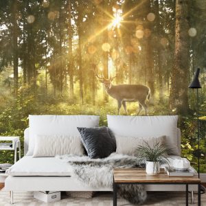 Papier Peint Cerf Dans La Forêt Le Matin – Image 3