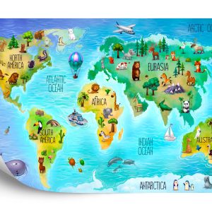 Papier Peint Carte Du Monde Avec La Faune – Image 2