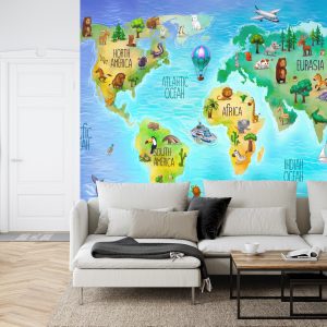 Papier Peint Carte Du Monde Avec La Faune – Image 6