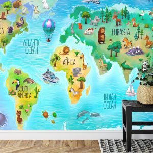 Papier Peint Carte Du Monde Avec La Faune – Image 7