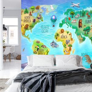 Papier Peint Carte Du Monde Avec La Faune – Image 8