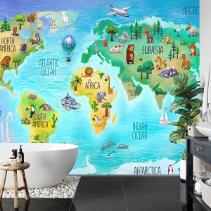 Papier Peint Carte Du Monde Avec La Faune – Image 5