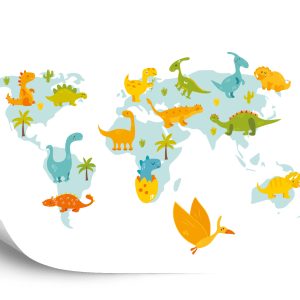 Papier Peint Carte Du Monde Avec Des Dinosaures – Image 2