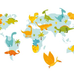 Papier Peint Carte Du Monde Avec Des Dinosaures – Image 1