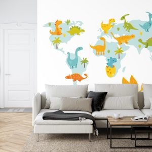 Papier Peint Carte Du Monde Avec Des Dinosaures – Image 6
