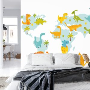 Papier Peint Carte Du Monde Avec Des Dinosaures – Image 8