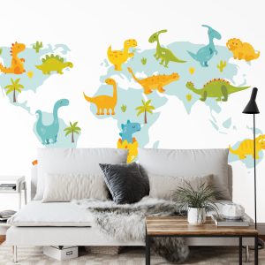 Papier Peint Carte Du Monde Avec Des Dinosaures – Image 3