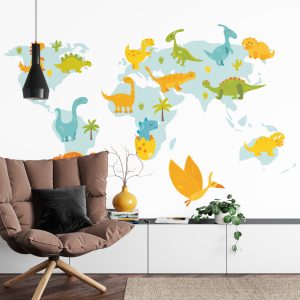 Papier Peint Carte Du Monde Avec Des Dinosaures – Image 4
