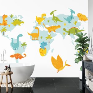 Papier Peint Carte Du Monde Avec Des Dinosaures – Image 5