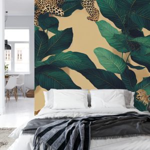 Papier Peint Seamless Tropical Pattern With Exotic Trees, Leopards, And Palm Leaves. Abstract Jungle Pattern With Leopards, Digital – Image 8