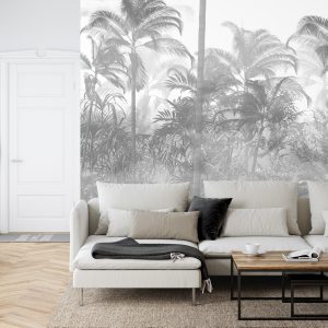 Papier Peint Tropical Trees And Leaves In Foggy Forest Wallpaper Design - 3D – Image 6