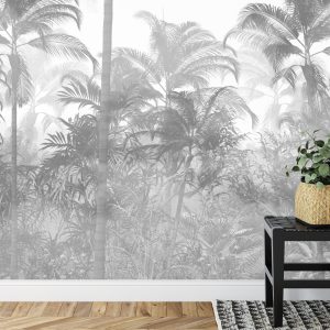 Papier Peint Tropical Trees And Leaves In Foggy Forest Wallpaper Design - 3D – Image 7