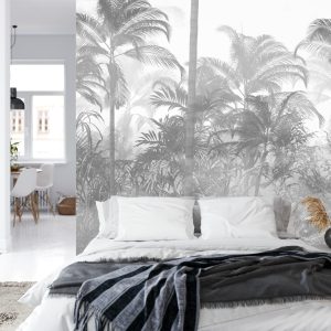 Papier Peint Tropical Trees And Leaves In Foggy Forest Wallpaper Design - 3D – Image 8