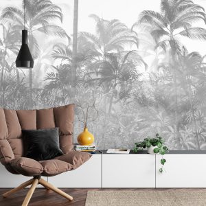 Papier Peint Tropical Trees And Leaves In Foggy Forest Wallpaper Design - 3D – Image 4