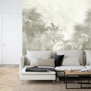 Papier Peint Arbres Tropicaux Et Feuilles Dans La Conception De Papier Peint De Forêt Brumeuse - 3D – Image 6