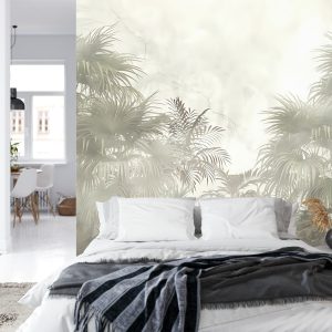 Papier Peint Arbres Tropicaux Et Feuilles Dans La Conception De Papier Peint De Forêt Brumeuse - 3D – Image 8