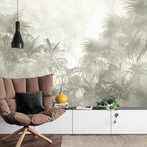 Papier Peint Arbres Tropicaux Et Feuilles Dans La Conception De Papier Peint De Forêt Brumeuse - 3D – Image 4