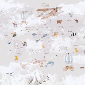 Papier Peint Animals World Map For Kids Wallpaper Design – Image 1