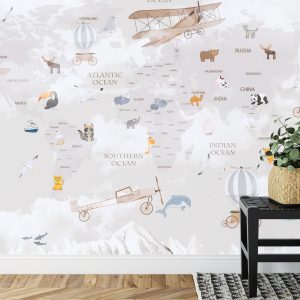 Papier Peint Animals World Map For Kids Wallpaper Design – Image 7