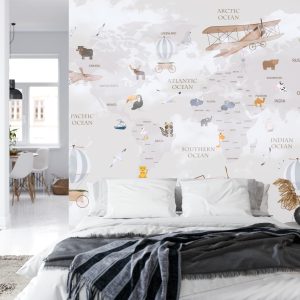 Papier Peint Animals World Map For Kids Wallpaper Design – Image 8