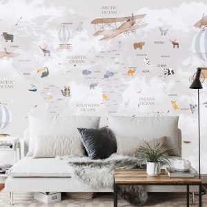 Papier Peint Animals World Map For Kids Wallpaper Design – Image 3