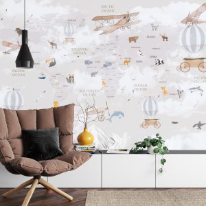 Papier Peint Animals World Map For Kids Wallpaper Design – Image 4