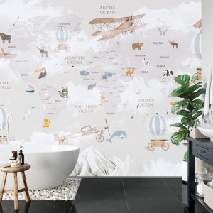 Papier Peint Animals World Map For Kids Wallpaper Design – Image 5