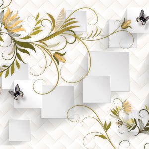 Papier Peint Abstract Floral And Butterfly Background With Frame For 3D Living Room Bedroom Tv 3D Wallpaper Home Decoration Mural Wallpaper For Walls – Image 1