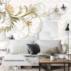 Papier Peint Abstract Floral And Butterfly Background With Frame For 3D Living Room Bedroom Tv 3D Wallpaper Home Decoration Mural Wallpaper For Walls – Image 3