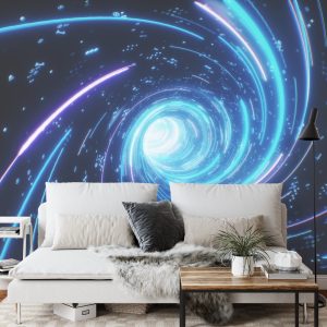 Papier Peint Flying Inside Digital Data Tunnel. Futuristic Abstract Background With Neon Rays. Concept For Big Data, Blockchain, Cryptocurreny, Internet, Hyperspace And Space Travel. 4K 3D Render – Image 3