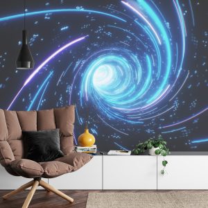 Papier Peint Flying Inside Digital Data Tunnel. Futuristic Abstract Background With Neon Rays. Concept For Big Data, Blockchain, Cryptocurreny, Internet, Hyperspace And Space Travel. 4K 3D Render – Image 4