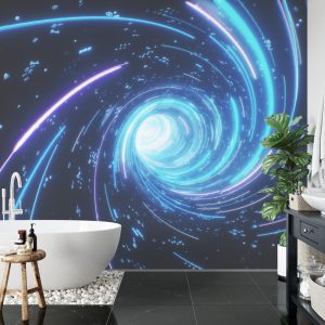 Papier Peint Flying Inside Digital Data Tunnel. Futuristic Abstract Background With Neon Rays. Concept For Big Data, Blockchain, Cryptocurreny, Internet, Hyperspace And Space Travel. 4K 3D Render – Image 5