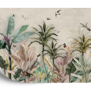 Papier Peint Wallpaper Palm Tropical Forest Vintage Jungle Pattern With Birds – Image 2
