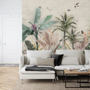 Papier Peint Wallpaper Palm Tropical Forest Vintage Jungle Pattern With Birds – Image 6