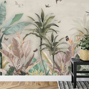 Papier Peint Wallpaper Palm Tropical Forest Vintage Jungle Pattern With Birds – Image 7