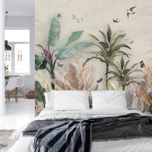 Papier Peint Wallpaper Palm Tropical Forest Vintage Jungle Pattern With Birds – Image 8