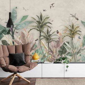 Papier Peint Wallpaper Palm Tropical Forest Vintage Jungle Pattern With Birds – Image 4