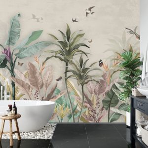Papier Peint Wallpaper Palm Tropical Forest Vintage Jungle Pattern With Birds – Image 5