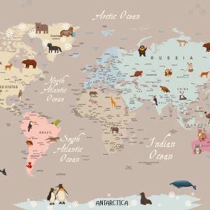 Papier Peint Animals World Map For Kids Wallpaper Design – Image 1
