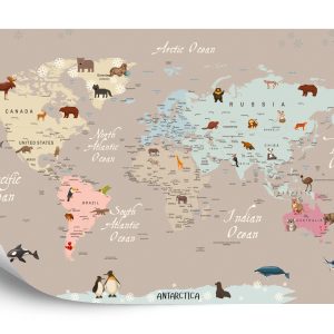Papier Peint Animals World Map For Kids Wallpaper Design – Image 2