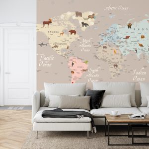 Papier Peint Animals World Map For Kids Wallpaper Design – Image 6