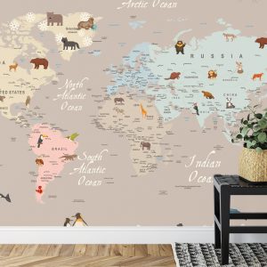 Papier Peint Animals World Map For Kids Wallpaper Design – Image 7