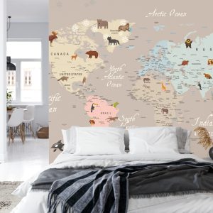 Papier Peint Animals World Map For Kids Wallpaper Design – Image 8