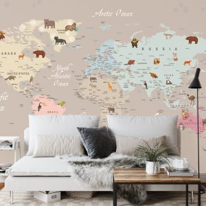 Papier Peint Animals World Map For Kids Wallpaper Design – Image 3