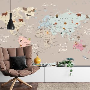 Papier Peint Animals World Map For Kids Wallpaper Design – Image 4