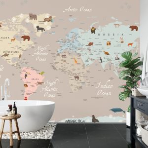 Papier Peint Animals World Map For Kids Wallpaper Design – Image 5