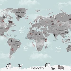 Papier Peint Animals World Map For Kids Wallpaper Design – Image 1