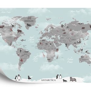 Papier Peint Animals World Map For Kids Wallpaper Design – Image 2
