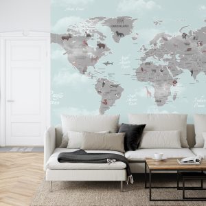 Papier Peint Animals World Map For Kids Wallpaper Design – Image 6